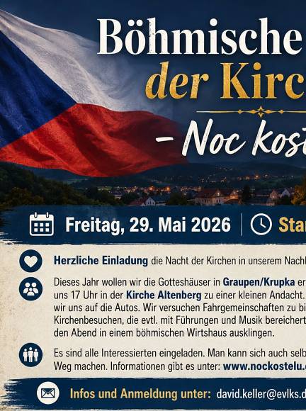Nacht der Kirchen in Tschechien, 29. 5. 26